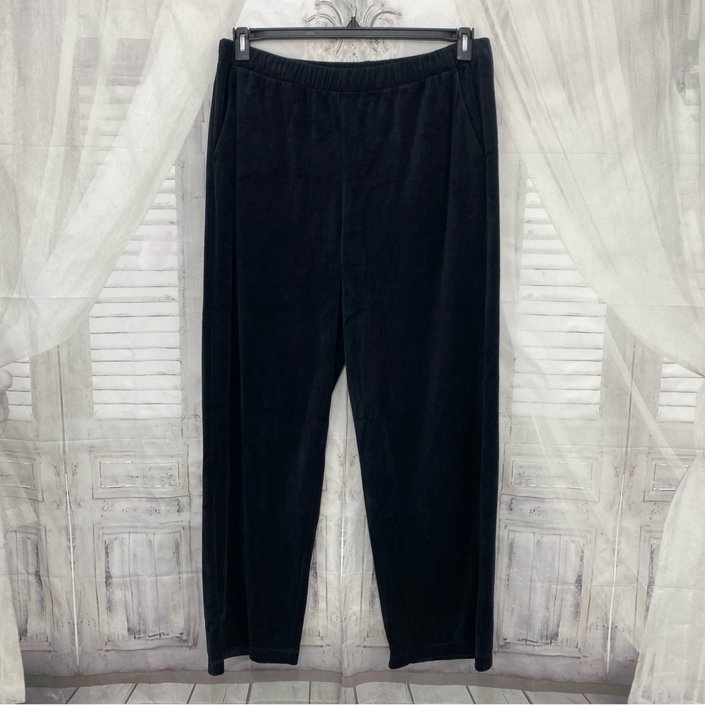 NWT Eileen Fisher Size XL Black Straight F/L Pants Velour Elastic Waist Organic